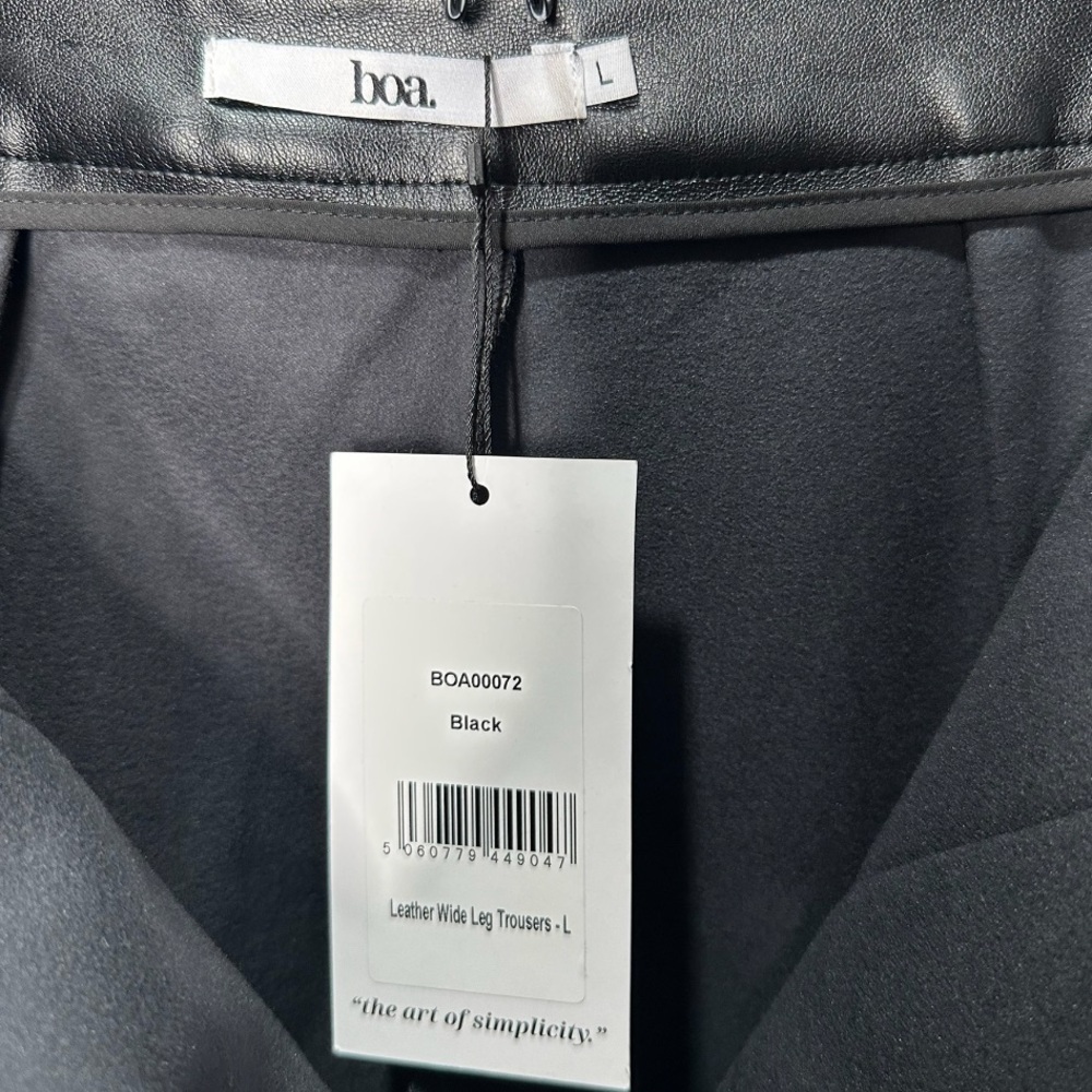 BOA | Black Faux Leather Wide Leg Trousers | Size L | NWT - Picture 3 of 5